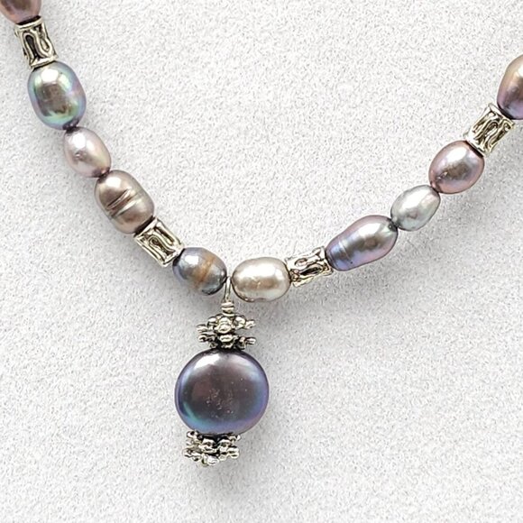 Purple Freshwater Pearl Necklace With Pendant Lobster Clasp Adjustable Chain - Picture 4 of 6